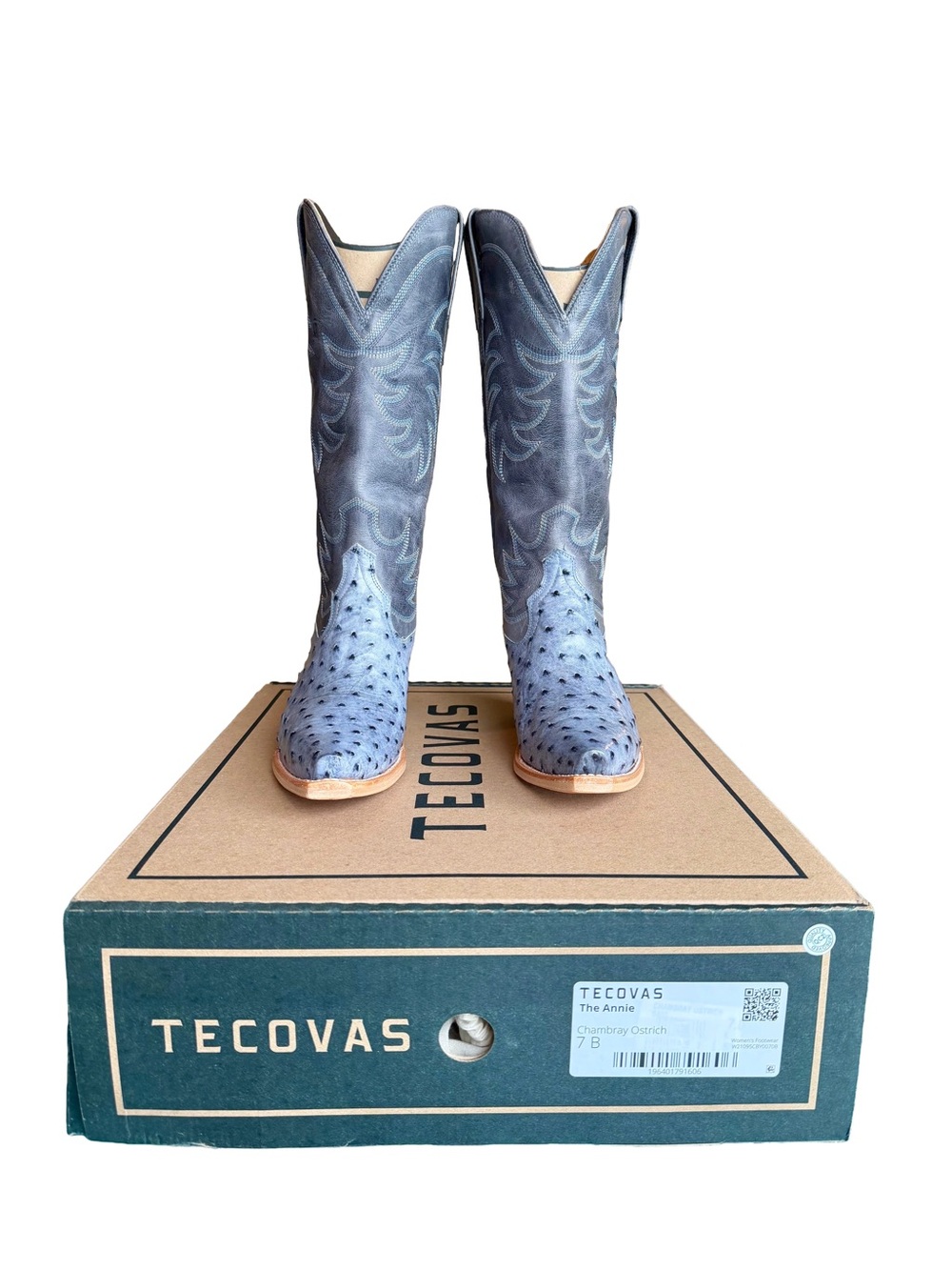 Tecovas Annie Chambray Ostrich 7b Brand New - Picture 6 of 6